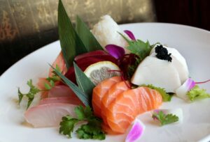 a white plate topped with lots of different types of food