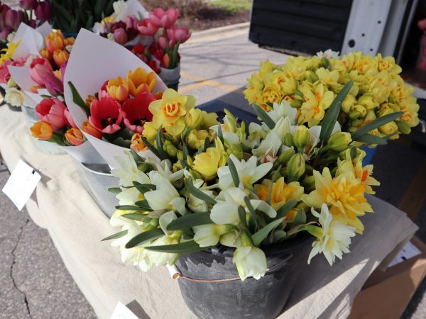a bunch of flowers that are on a table.