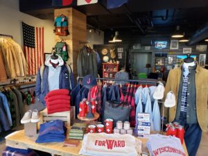 a clothing store with a variety of items on display